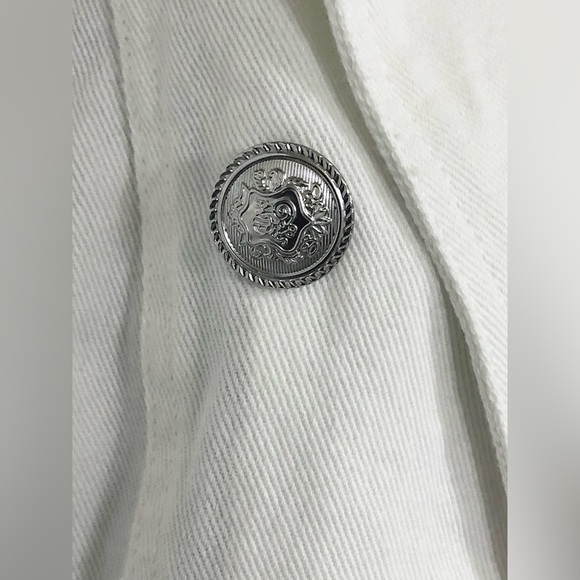 White stretch denim double breasted military style jean‎ jacket size medium new - Picture 15 of 16
